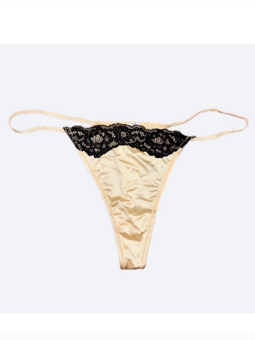 NEW Cream Ivory Black Lace Satin Thong Panties
